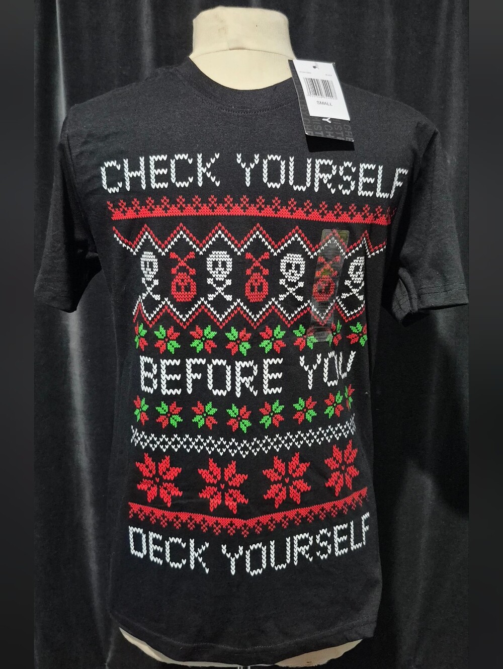 Chemistry Black Short Sleeve Tee with Red and Green Holiday Graphic
